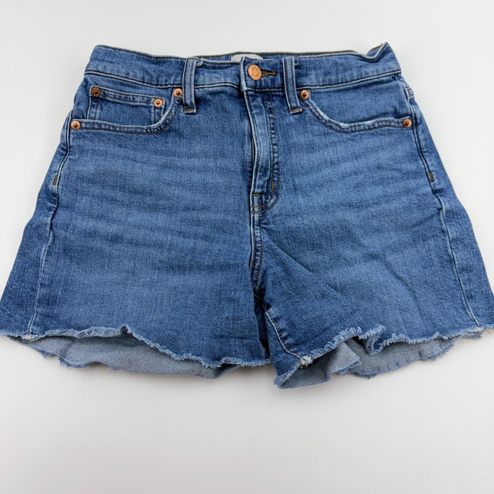 J.Crew High-Rise Denim Shorts Medium‎ Wash Raw Hem Size 25 K6462
